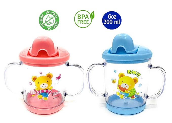THE LITTLE LOOKERS Premium Quality Bpa Free Unbreakable Sippy Cup (Sipper Mugs for Kids/Children/Babies/Infants) Spout Infant PP Water/Juice Training Sipper Cup with Handles 200 ml (Pink & Blue)
