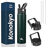 Konokyo Insulated Water Bottle 24oz Stainless Steel Sport Bottles with 3 Lids,Army Green