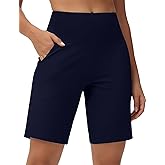 THE GYM PEOPLE Women's High Waisted Bermuda Workout Shorts Long Hiking Running Shorts with Zipper Pockets