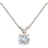 1/2 to 3 1/2 Carat Round Moissanite Solitaire Pendant Necklace in 14k Gold (H-I, cttw) 4-Prong 16 to 18 Inch Adjustable Chain Spring Ring by Diamond Wish