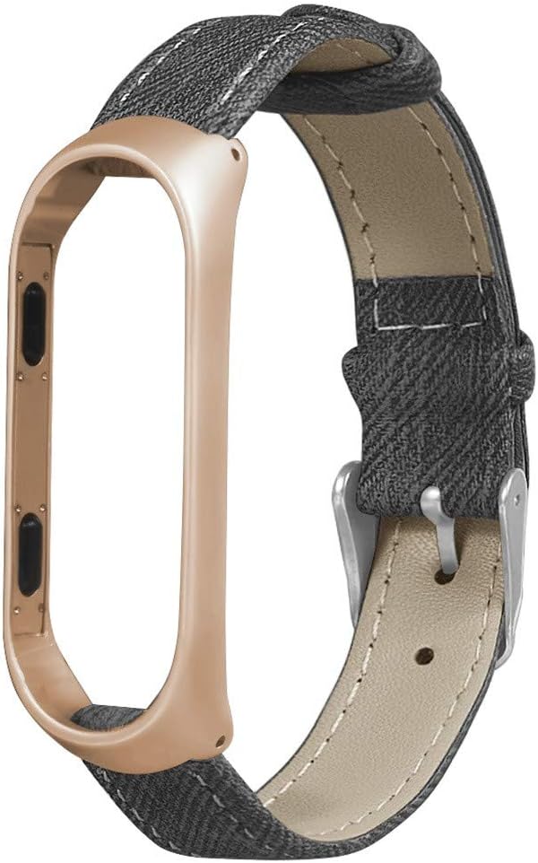 TeaBoy Leather Bands Compatible with Xiaomi Mi Band 4/3, Replacement Sport Slim Demin with Leather Band Accessories Bracelet Wristbands Strap Compatible with Xiaomi Mi Band 4