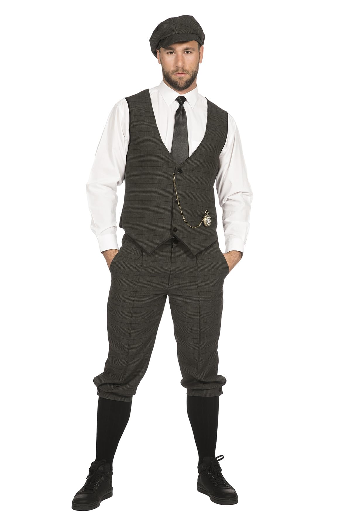 20s Suit Knickerbocker Men's Costume Olive Black Vest Flat Cap The Roaring Twenties 20's, Olive/Black, 48