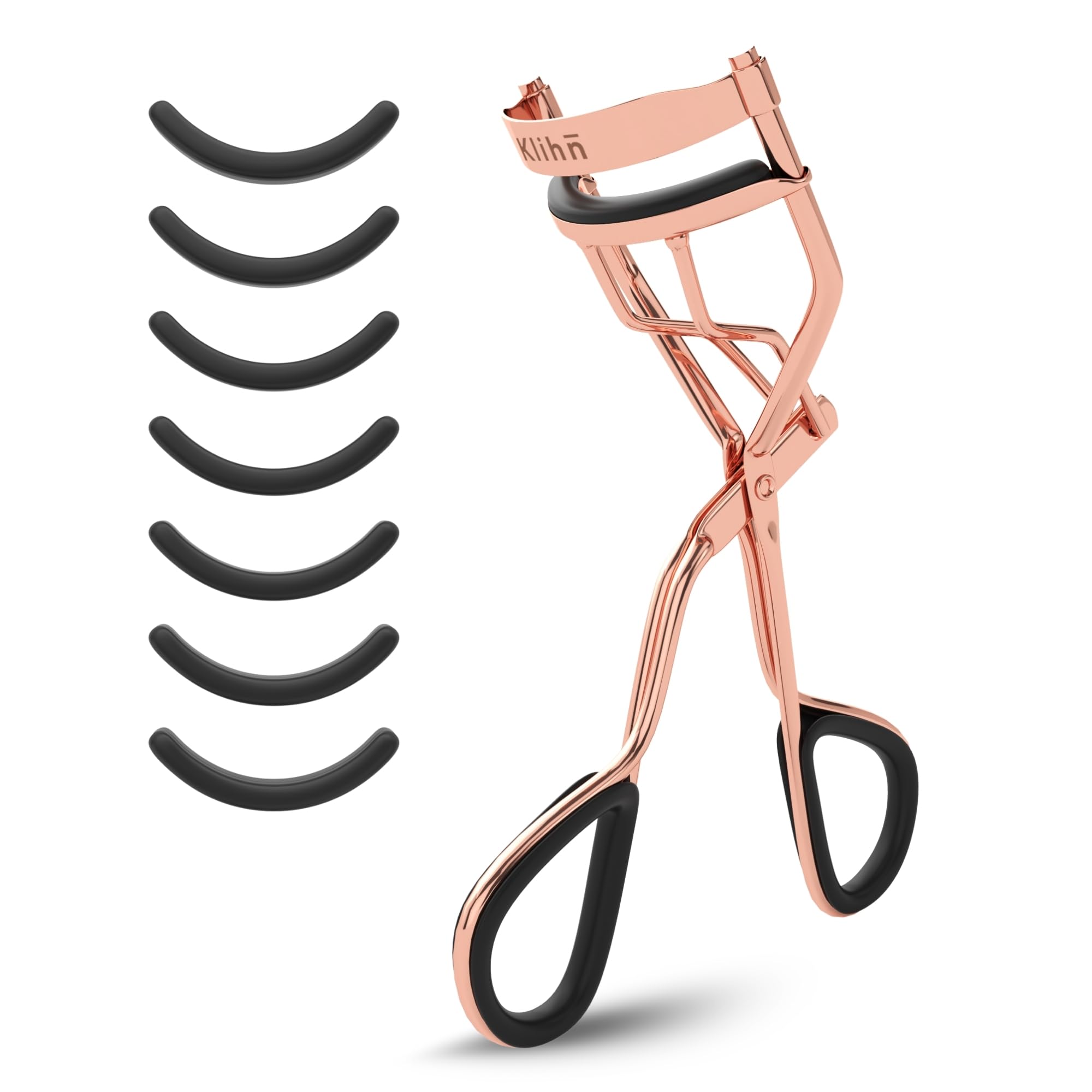KLIHN - Exclusive Eyelash Curler Rose Gold lash Curler incl. 5 Extra Replacement Rubber Pads- The Make-up Tool for Perfectly Curved Eyelashes Made of high-Quality Carbon Steel (Brilliant)