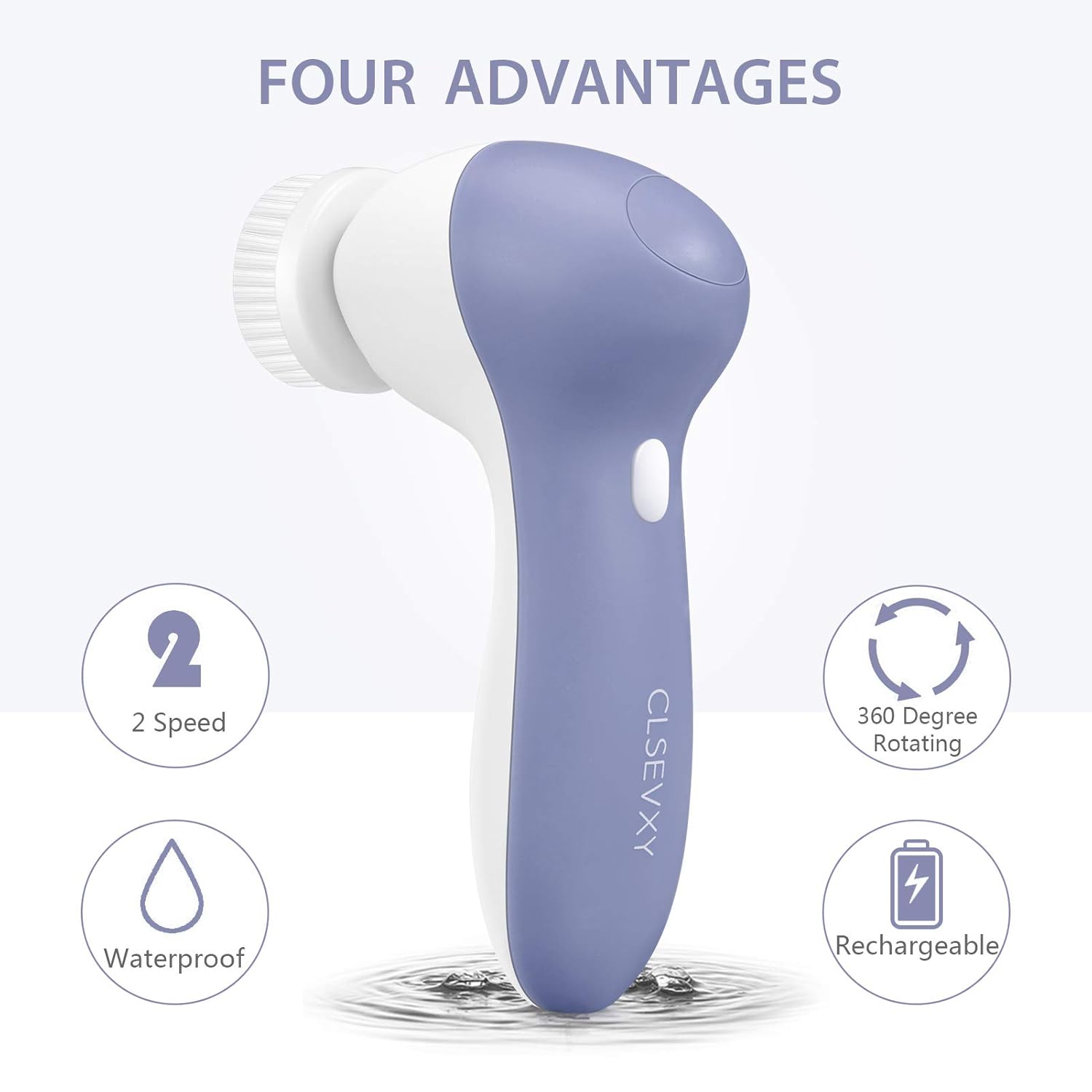 Rechargeable Facial Cleansing Spin Brush Set with 7 Interchangeable Brush Heads - Waterproof Face Spa System by CLSEVXY - Advanced Microdermabrasion for Gentle Exfoliation and Deep Scrubbing(Purple): Beauty