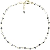 CRYSTALINES Natural Gemstone Beaded Rosary Chain Cluster Anklets, Handmade Bohemian Jewelry, 14K Gold Plated, Healing Crystals Beads Ankle Bracelet, Christmas Gift for Women