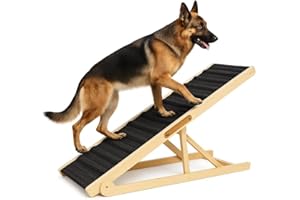 ELY UNIVERSAL ELY UNIVRSAL Adjustable Dog Ramp for Bed – 12.2 to 25.5 Inches Foldable Pet Ramp for Large Dogs, Solid Wood Ramp for Dogs to Get on Bed, Couch – 200 LBS Load, Non-Slip