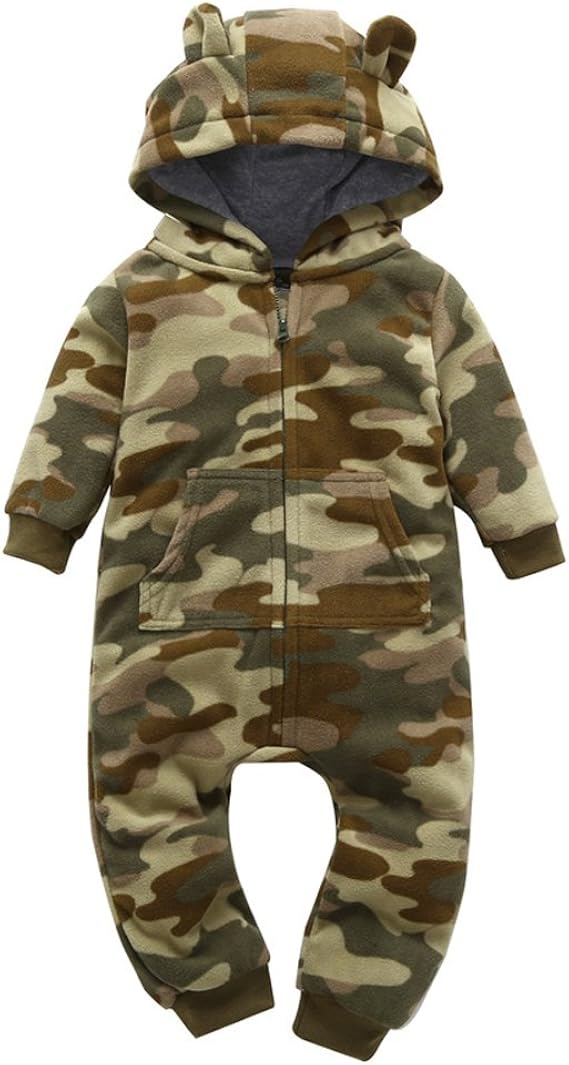 Amazon Co Jp Yfch ベビーロンパース カバーオール 赤ちゃん 冬 前開き 男の子 女の子 迷彩柄 室内 お出かけ 出産祝い 退院プレゼント 90 服 ファッション小物