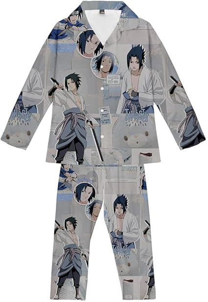 Pajamas Set Naruto Uchiha Sasuke Anime Long Sleeve Mens Womens 2 Piece 