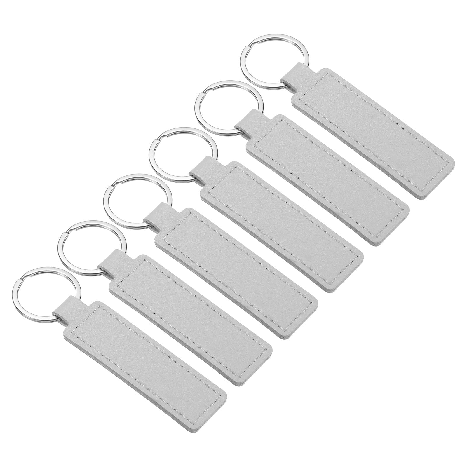 PATIKIL Sublimation Keychain Blanks, 6 Pack PU Leather Keychain Blanks Key Fob with Rings for Car Keys Home Keys, Grey