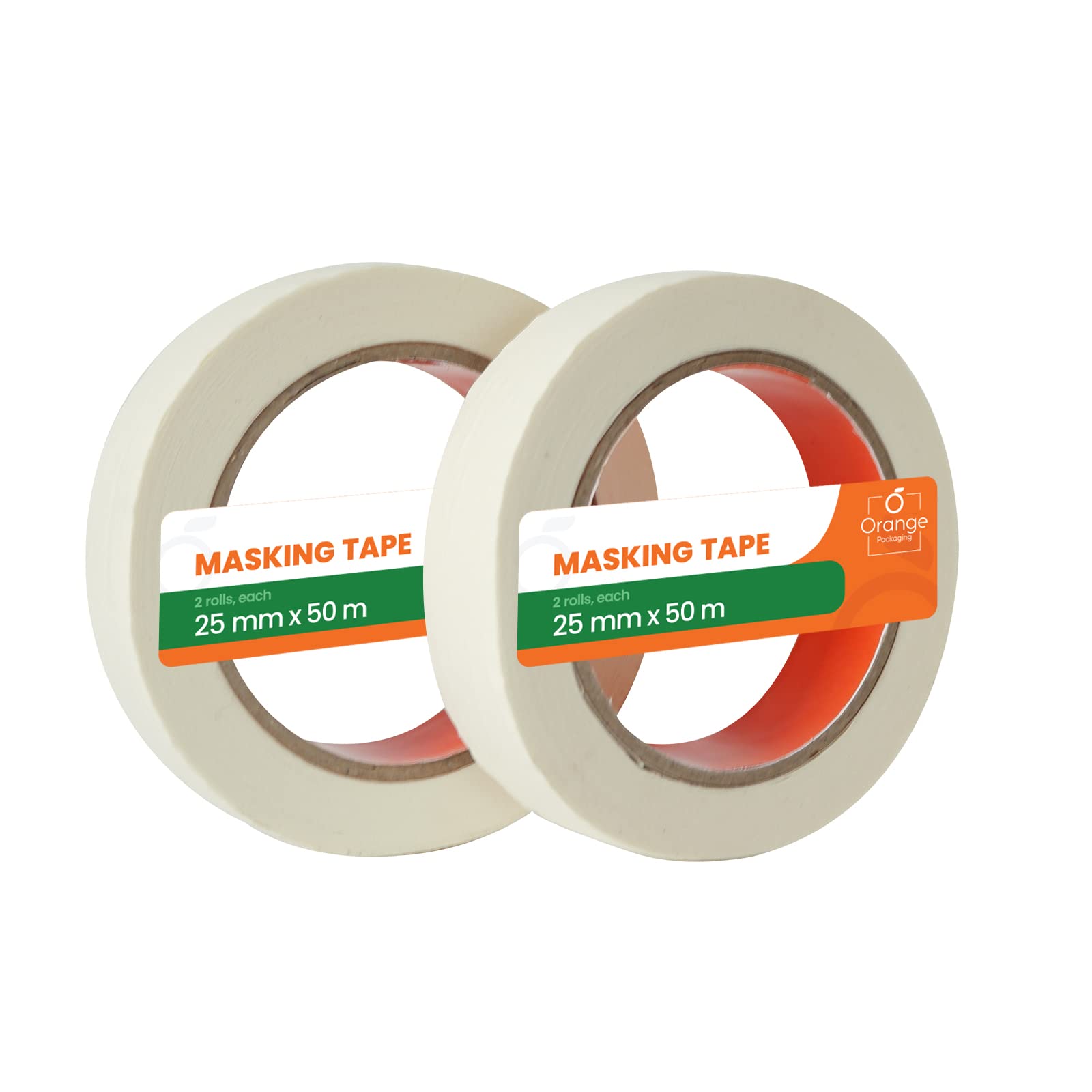 Orange packaging Masking Tape 25mm x 50m, 2 Rolls Painters Tape, Wall Tape Ideal for Painters, for Decorating and for DIY Projects, Fits for Every Surface, Masking Tape For Painting