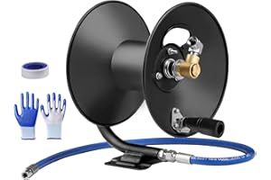 MEKOH Pressure Washer Hose Reel 50ft, 4000 PSI Heavy Duty Power Washer Hose Reel Wall Mounted, Metal Hose Reel Hand Crank, Outdoor Hose Reel for Air/Liquid/Water Use