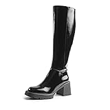 Cusolemore Women Platform Black Pat Knee High Boots