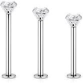 Kridzisw 16G Cheek Dimple Tongue Piercing jewelry 316L Stainless Steel Long Lip Labret Rings Barbells Body Piercings Jewelry Cubic Zirconia 4mm Inlaid 14mm-19mm Bar Length 3PCS
