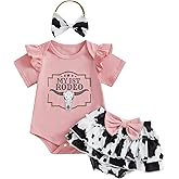 Western Baby Girl Clothes Cowgirl My 1st Rodeo Ruffle Romper Shirt Cow Print Bloomer Shorts 3Pcs Coming Home Outfit