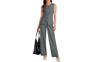 Casly Lamiit Women's 2 Piece Blazer Outfits Sleeveless Crewneck Vest Wide Leg Pantsuit 2025 Dressy Casual Work Sets
