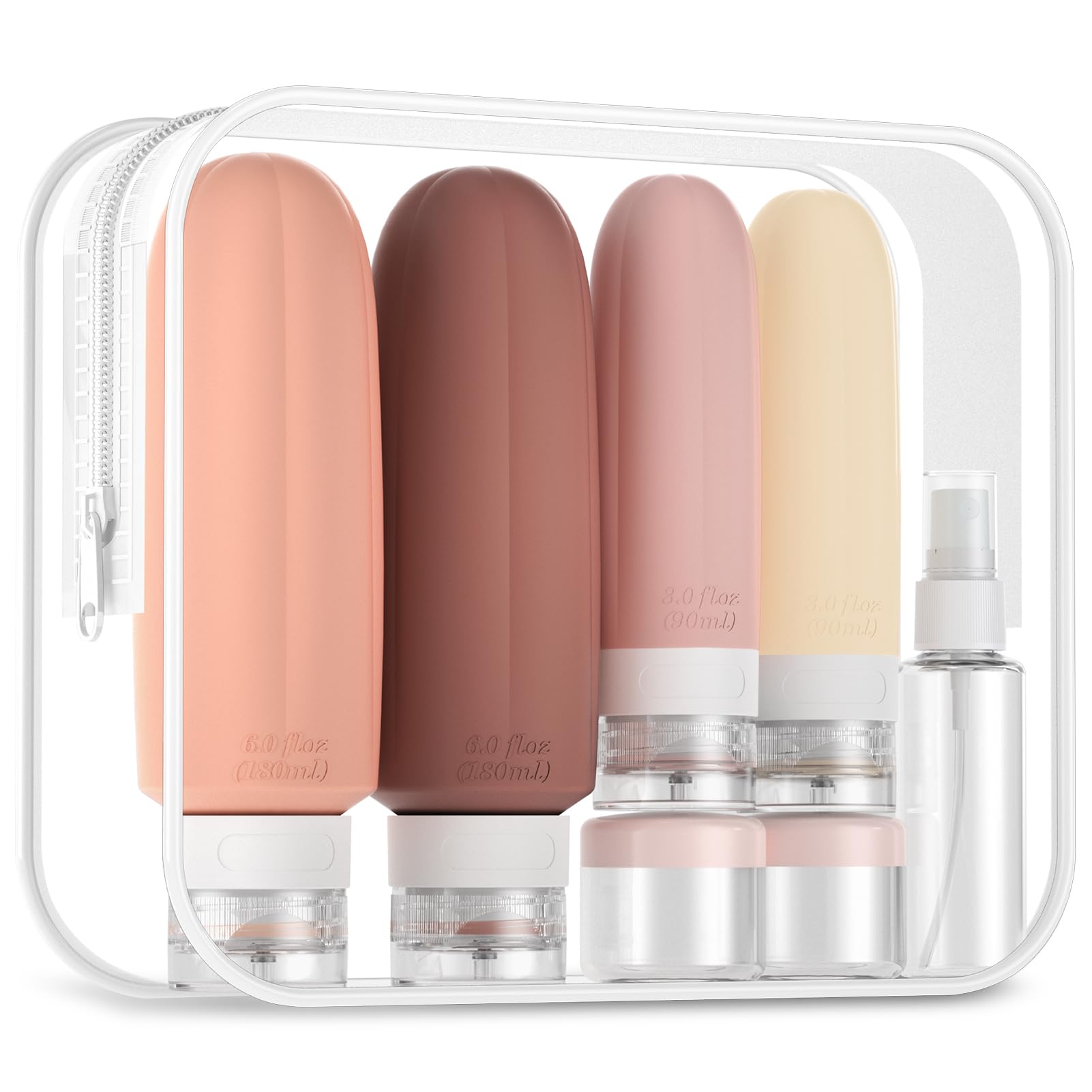 Gemice 16 Pack Travel Bottles Set, CAA Approved Leak Proof Silicone Squeezable Containers for Toiletries, Refillable Accessories 180ml 90ml for Conditioner, Shampoo, Lotion & Body Wash (BPA Free)