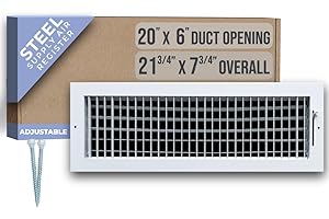 Fits 20x6 Duct Opening Steel Adjustable Air Supply Grille by Handua | Register Vent Cover Grill for Sidewall and Ceiling | White | Outer Dimensions: 21.75" X 7.75"