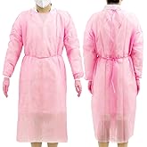 JMU 10 Pack Disposable Isolation Gowns Pink, Polypropylene Medical Gowns Long with Knitted Cuffs, Length 47.24"