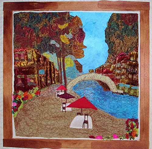 image for EMENOW Old World Plaza. Framed Art Quilt Wall Hanging 24 In. X 24 In. 