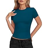 T Shirts for Women Summer Crop Tops Short Sleeve Casual Going Out Tight Crew Neck Slim Fit Basic Tees Y2k Clothes