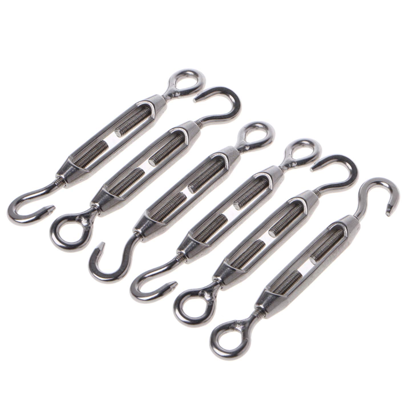 Bowmeego M6 Hook & Eye Turnbuckle for Sun Shade Pack of 6 C to O 304 Stainless Steel Wire Rope