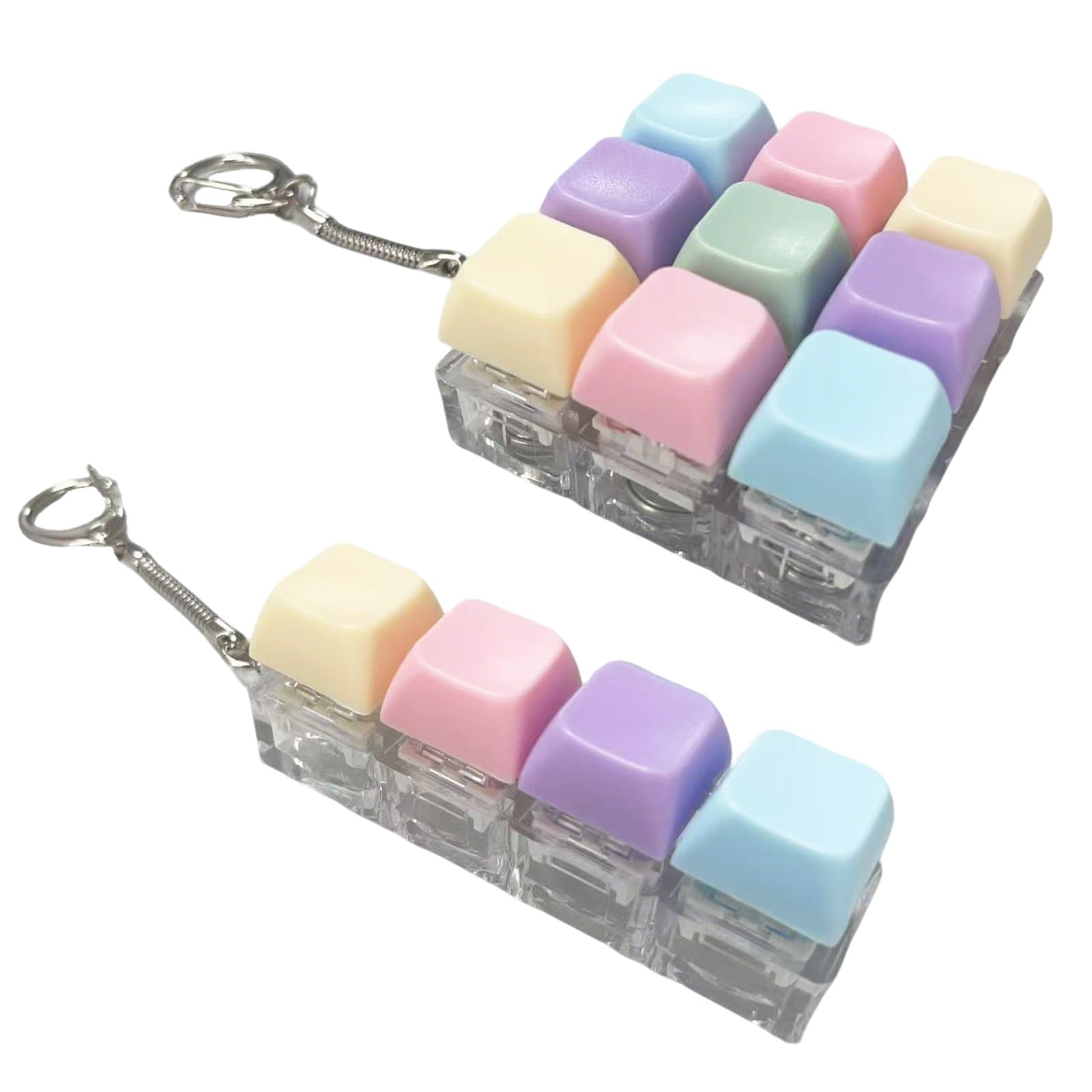 2Pcs Keyboard Fidget Toy Fidget Keyboard 4 Key and 9 Key Realistic Clicker with Mechanical Feel Portable Stress Relief Decompression Keychain for Adults Kids Office Home