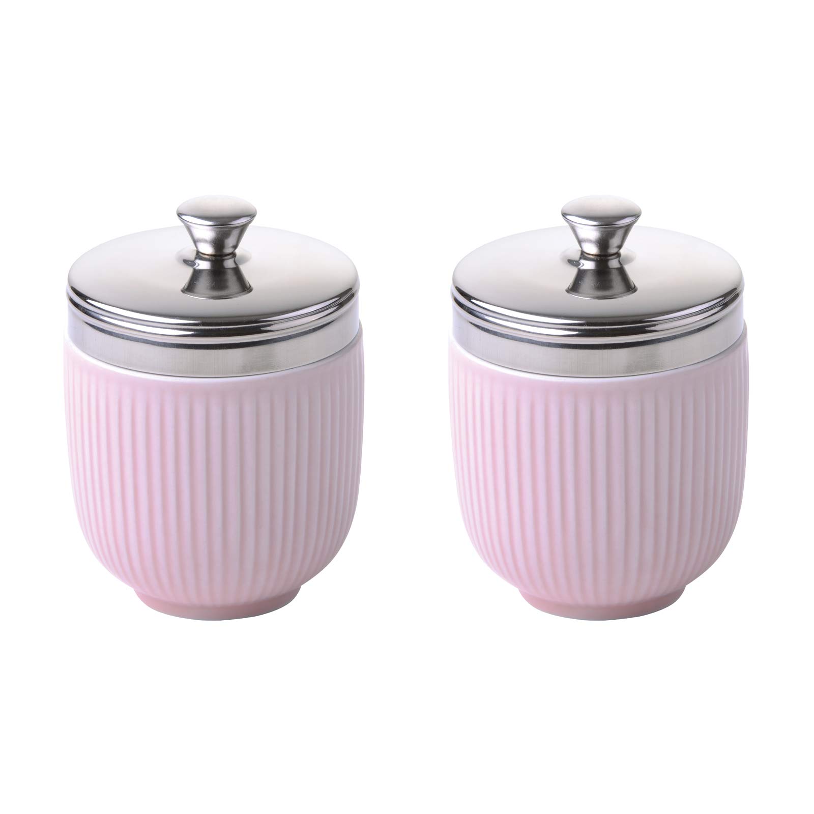 BIA International - Egg Coddler - Porcelain - Egg Poachers - Glazed Finish Design - Kitchen Gadgets - Egg Cooker - Gift Box - Celadon Pink - Set of 2