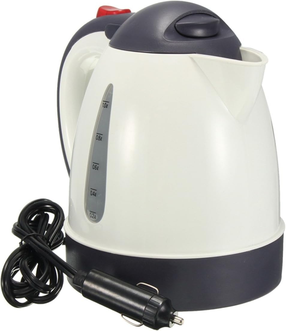 Car Hot Kettle Portable 1000ML Water Heater Travel Auto 12Vfor Tea Coffee Large Capacity Vehicle (White, 12V)