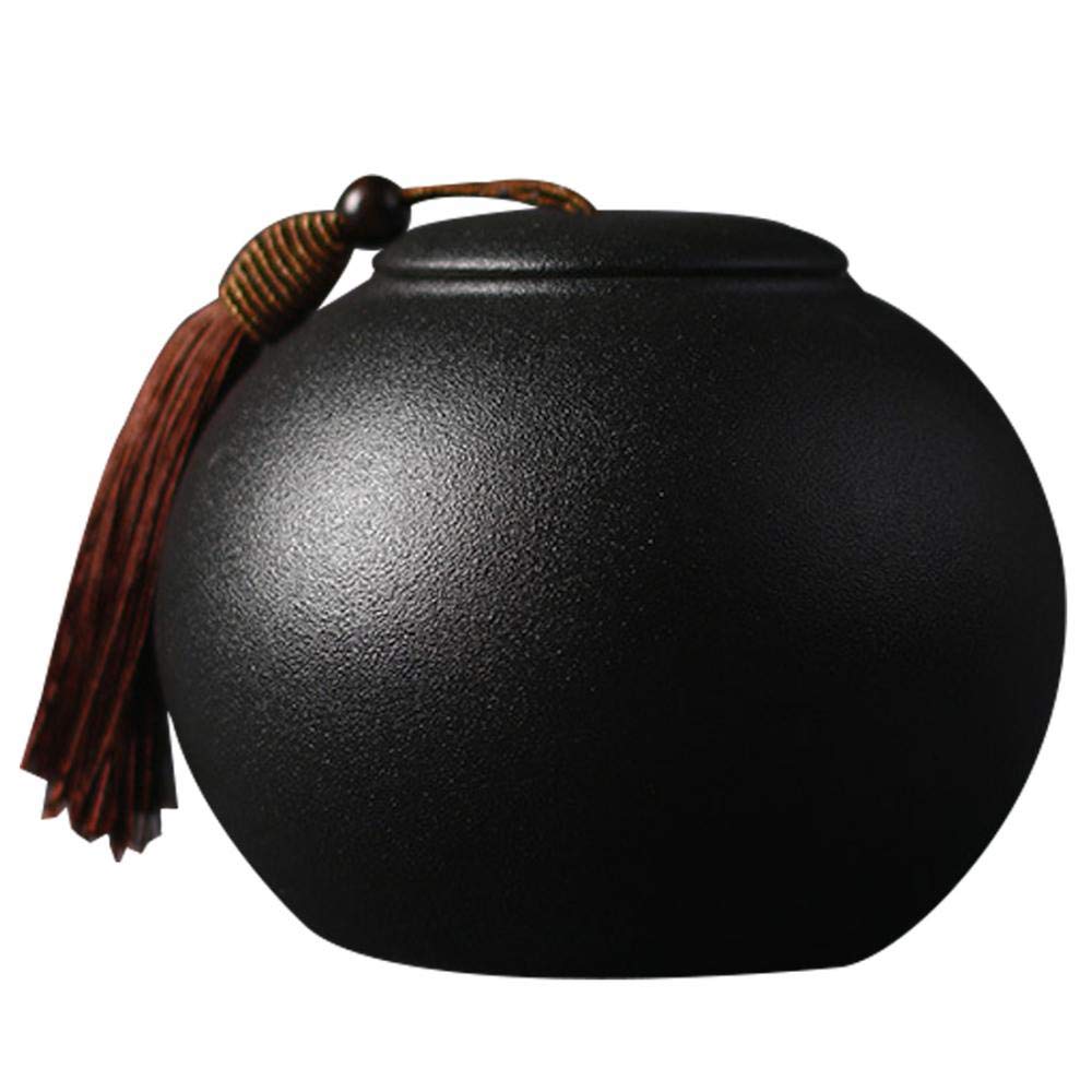 KALINU Ceramic Tea Jar Vintage Chinese Style Storage Jars Canisters Tea Tins Cans Black Canister Traditional Tea Caddy Sealed Lids Home Kitchen Dining (12 * 12.5cm)
