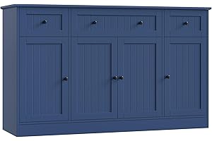 HITHOS 55" Sideboard Buffet Cabinet with Storage, Modern Kitchen Buffet Storage Cabinet with Drawers, Wood Coffee Bar with Adjustable Shelves, Large Sideboard for Kitchen, Living Room, Blue