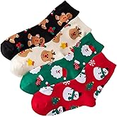 Christmas Holiday Socks, 4 Pack, Festive Santa Claus Snowman Reindeer Gingerbread Man Designs, Multicolor