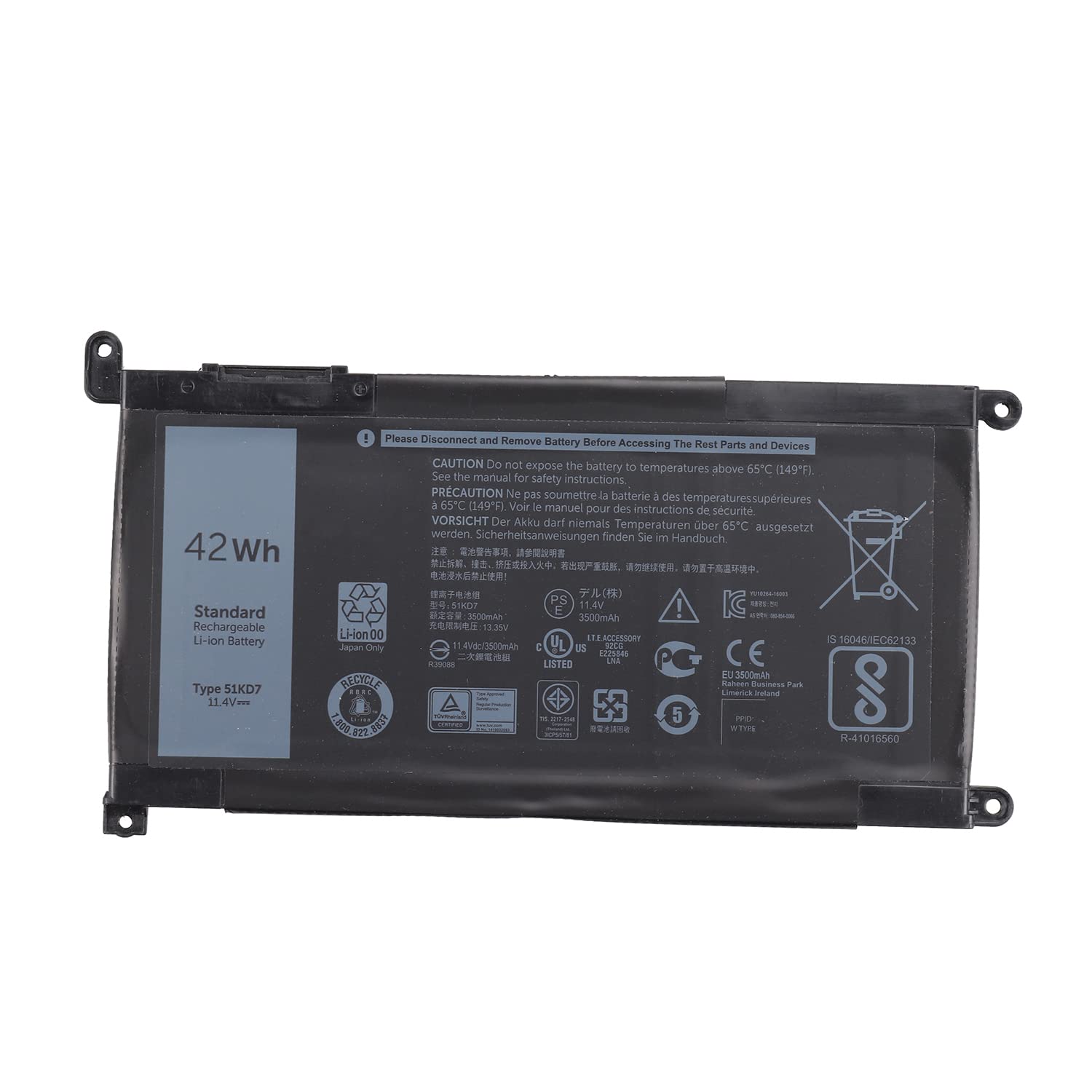 7XINbox 51KD7 0Y07HK 051KD7 Y07HK FY8XM 0FY8XM Laptop Battery Replacement for DELL Chromebook 11 3180 3189 5190 3181(11.4V 42Wh)