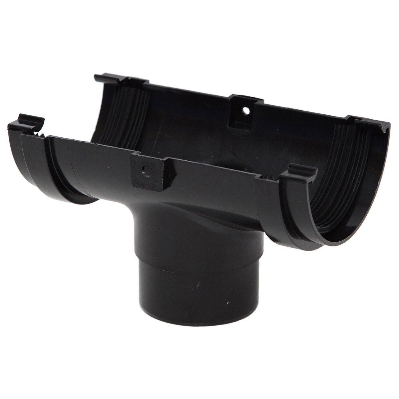 RM305b Black Polypipe Mini Gutter Running Outlet Half Round for shed, Conservatory, Porch etc Mini guttering 75mm NOT Standard guttering - Smaller