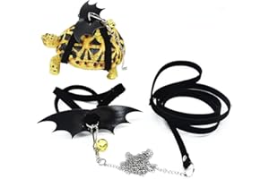 HAICHEN TEC Turtle Harness and Leash with Wings Tortoise Leash Lizard Leash Tortoise Harness Strap Small Animal Adjustable Collar Leash Walking Lead Control Rope Pet Harness Leash (S (3.1'' - 7.1''),Black)