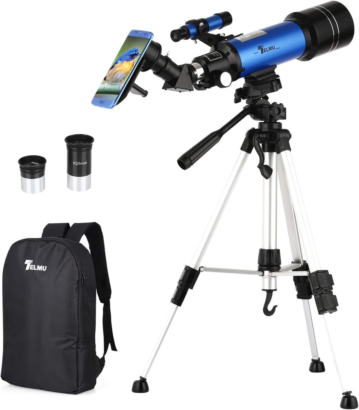 TELMU Telescope for Kids and Adults 70mm Portable Travel Telescope Astronomy Refractor Telescopes with Universal Wheel Tripod Observing Moon and Scenery (Rucksack&Mobile Stands Included)