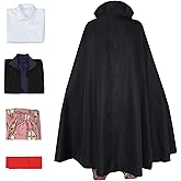 Roncome Unisex Men Anime Long Black Cloak Cape Cosplay Costume Uniform Shirt Pants Halloween Outfits Full Set