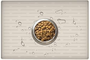 ULTIBE Dog Food Mat, Silicone Dog Mat for Food and Water, 24" x 16" Large Dog Feeding Mat, Waterproof Dog Cat Bowl Mat with Edges to Prevent Water Food Spills, Nonslip Pet Food Mats for Floors, Beige