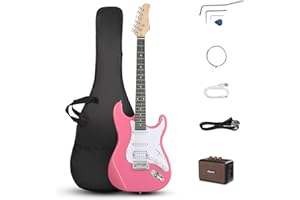Ktaxon 39 Inch Electric Guitar Kit for Beginner, HSS Pickups 6 String Solid-Body Full Size Adults Electric Guitars W/Amplifier, Bag, Strap, Cable, Accessories - Rose Pink
