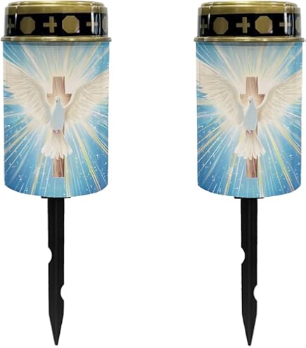 Poceacles Solar Cross Lights - Waterproof Grave Decor With Blue Dove, Pack Of 6 Solar Lanterns