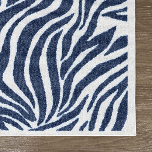 Dripex Indoor/Outdoor Area Rug, Non-Slip 5x7 Rugs Resist Dirt & Fade Patio Area Rug, Low-Profile Weather Resistant Living Room Carpet Blue Stripes Floor Mats for Home Entryway Porch Balcony Deck Yard