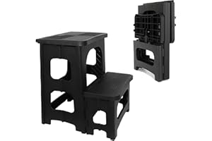 GTTYOWYIN 2-Step Folding Stool, Non-Slip Folding Step Stool Plastic Steps Ladder, Portable Bedside Step Stool, Hold up to 300 lbs, Lightweight & Foldable Step Ladder for Kitchen Toilet Office Home RV-Black