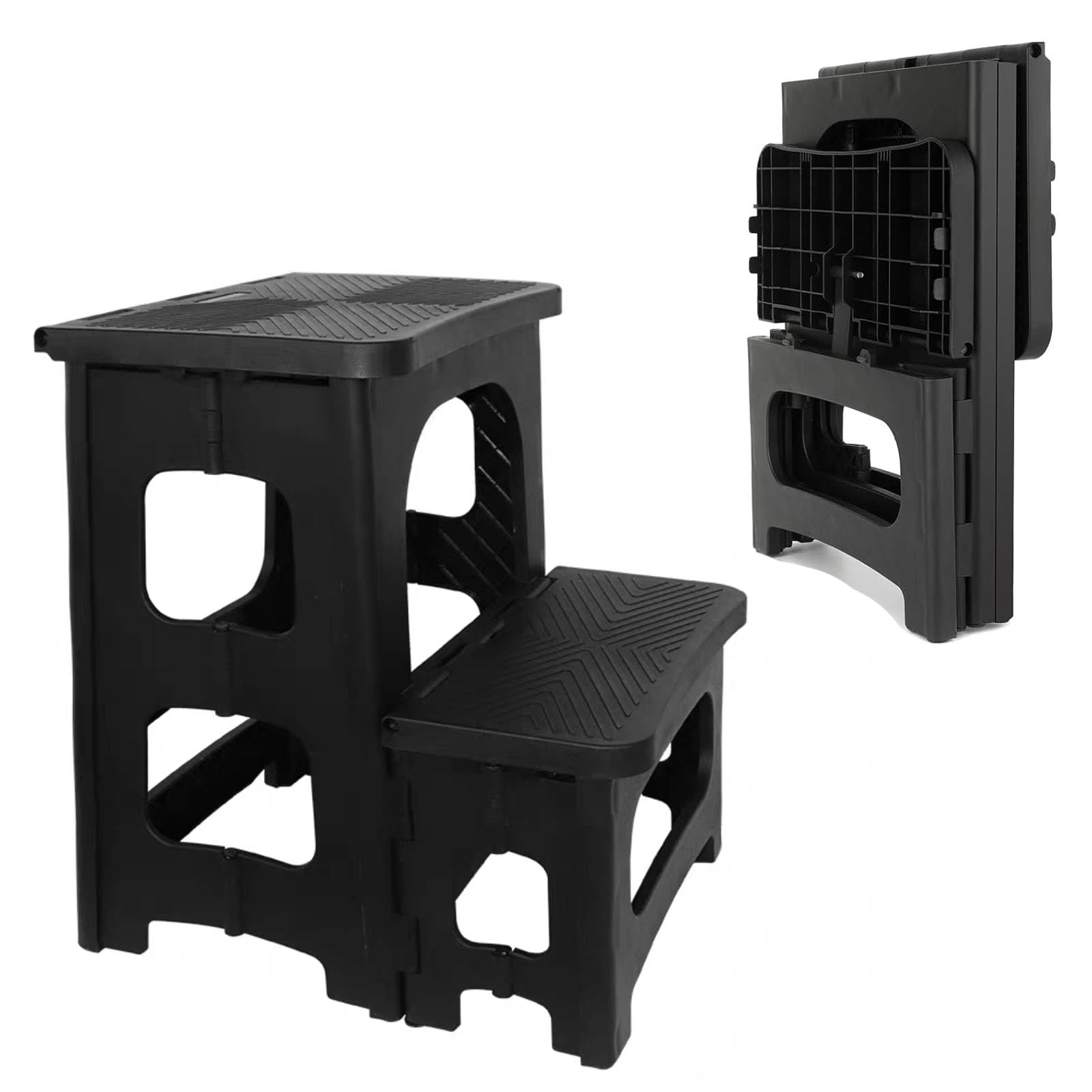 Photo 1 of 2-Step Folding Stool, Non-Slip Folding Step Stool Plastic Steps Ladder, Portable Bedside Step Stool, Hold up to 300 lbs, Lightweight & Foldable Step Ladder for Kitchen Toilet Office Home RV-Black