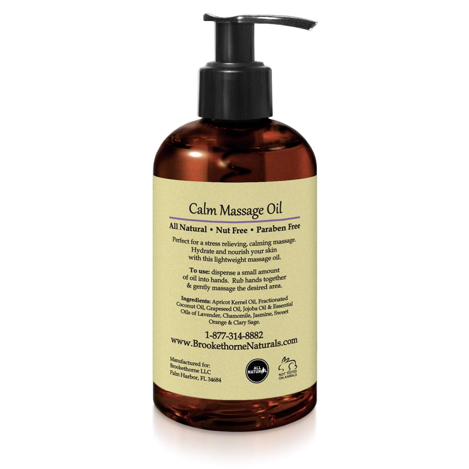 Calm Massage Oil with Lavender & Chamomile Essential Oils to Relax Sore Muscles - For Massage Therapy & Home use – with Coconut, Grapeseed & Jojoba Oils for Smooth Skin– Brookethorne Naturals - 8.5oz : Beauty