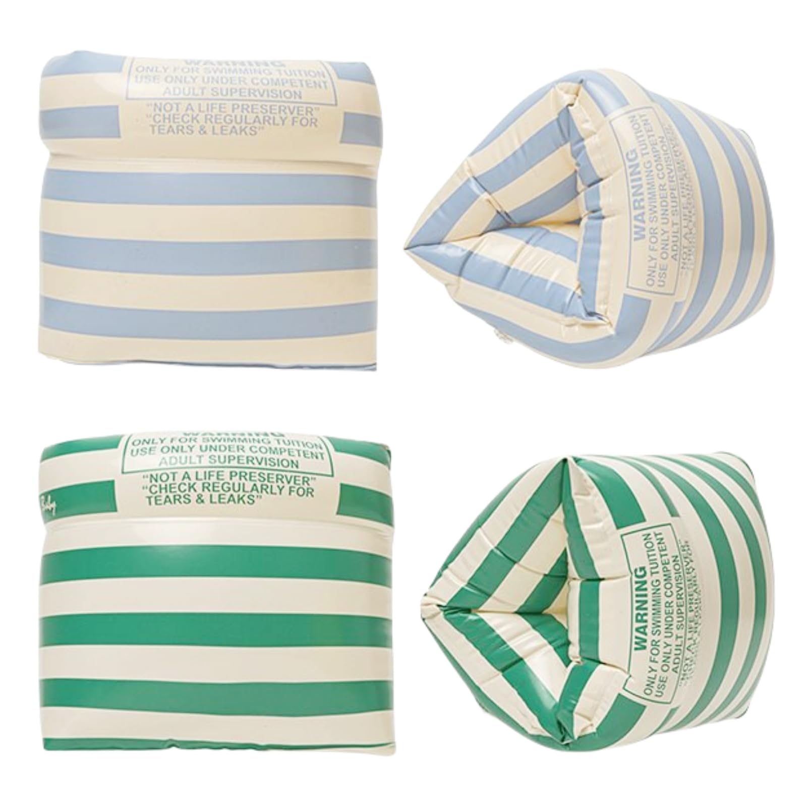 Photo 1 of Arm Floaties for Kids and Adults - Vintage Striped Pool Arm Floats Arm Bands Inflatable Swim Floaties PVC Arm Floaty for Kids 3-5-6-12 Years (Blue Stripe+Green Stripe)