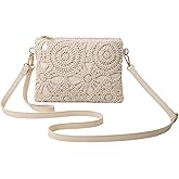 OYOANGLE Women's Boho Crochet Square Purse Beach Vacation Zipper Small Crossbody Handbags with Detachable Strap