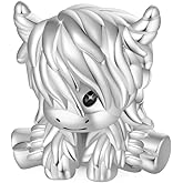 GNOCE Scottish Highland Cow Cute Love Charm For Women, S925 Sterling Silver Bead Charm Bracelet for Her, Jewelry Gift Animals