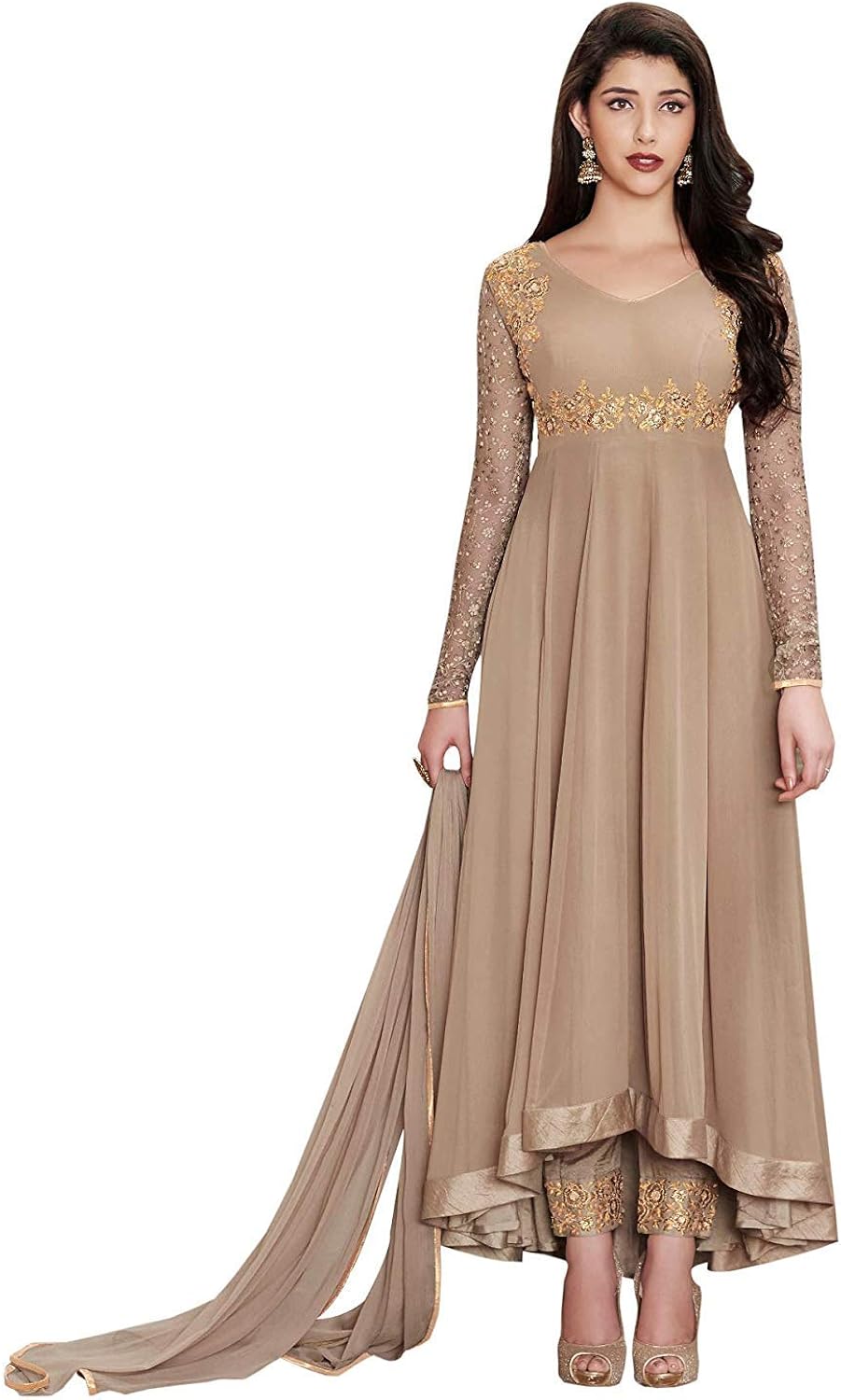 Buy Fashion Kreza Semi Stitched Women's Gown (Brown) at Amazon.in