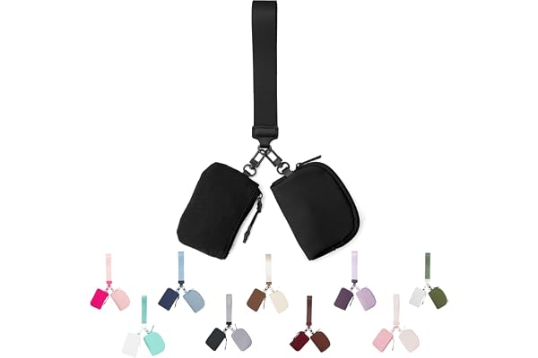 Mini Zip Around Keychain Wristlet Wallet for Women-2 Detachable Dual Pouch Women Coin Pocket Upgrated (Black+Black（A）)