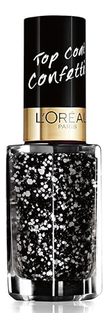 L'Oréal Paris Color Riche Le Vernis Top Coat Confettis Glitzer Nagellack/Glänzender Überlack mit Schimmereffekt in Schwarzwei
