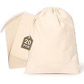 20PCS Cotton Produce Bags, 8X10inch Reusable Muslin Storage Bags with Drawstrings, Natural Cotton Bags, Washable, Biodegradable Linen Bag, Cloth Bags